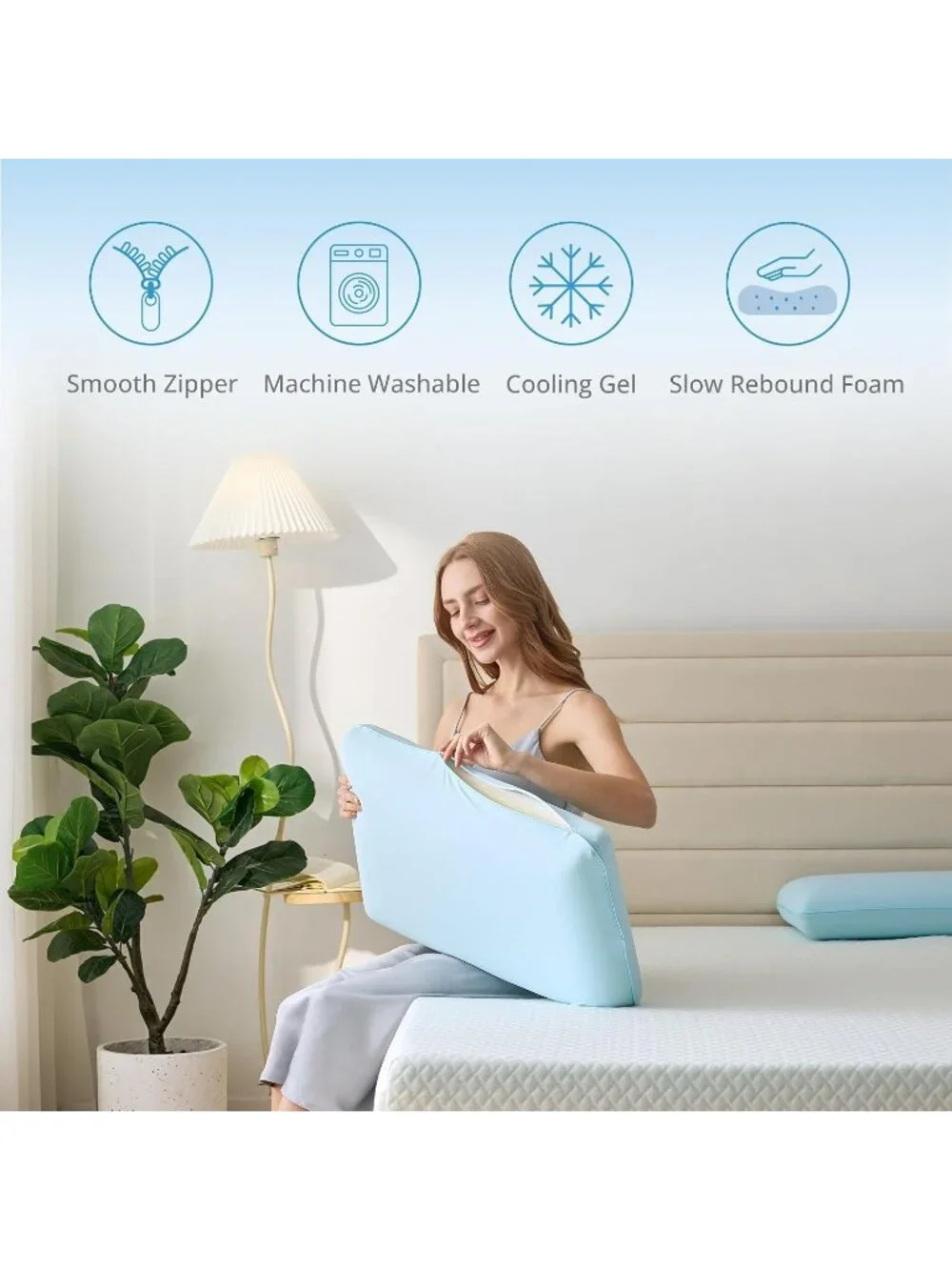〽️Cooling Gel Memory Foam Pillow for Hot Side Sleepers Neck Support Pillow Blue